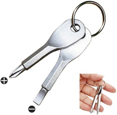 2 Pcs/1 Set Silver Keychain Screwdriver Set, Screwdrivers Stainless Steel Flathead Cross Head with Key Ring Mini Screwdriver Multifunction Outdoor Tool Set Hex Wrench tool Exercise Roller Wheels