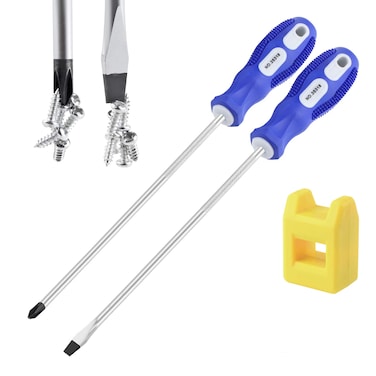 IEBUOBO Slotted and Phillips Screwdriver PH2 8" Long Cross-head Screwdriver &amp; Flat Blade Screwdriver, 2 Packs Magnetic Screwdriver with Rubber Handle, With Magnetizer/Demagnetizer Tool