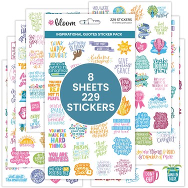 bloom daily planners Inspirational &amp; Motivational Quotes Planner Stickers (8 Sheets / 200+ Stickers) - Hand-Lettered Positive Cute Aesthetic Quotes for Decorating Organizers, Scrapbooks, Laptops, etc.