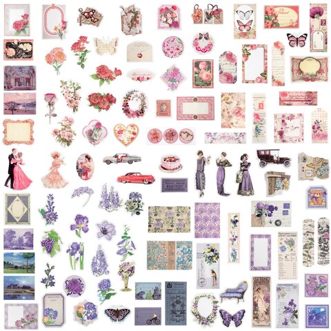 OIIKI 200PCS Vintage Cute Washi Stickers, Scrapbooking Flower Butterfly Plants Ladies Stickers Adhesive Removable Colorful Decorative Decals, DIY Art Crafts Supplies for Dairy, Journals, Planners