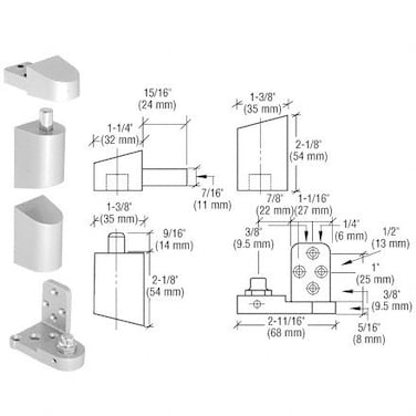 C.R. LAURENCE 0P41LHA CRL Aluminum Offset Left Hand Pivot Set with 3/32" Recess