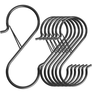 HEDGBOBO 7 Pack S Hooks for Hanging with Safety Buckle, 5 inch Heavy Duty Black Vinyl Coated Wire Shelving Hooks, Pot Rack Hooks for Hanging Plants, Bags, Kitchen Utensils, Cups, Pans