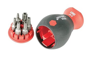 Wiha 38047 Stubby Screwdriver With Six-In-One Insert Bits, Security Torx