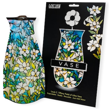 MODGY Expandable Flower Vase Plastic Decorative Modern Vases for Flowers Centerpieces Dining Table Decor Living Room Bathroom Wedding Office, Louis C. Tiffany Field of Lilies