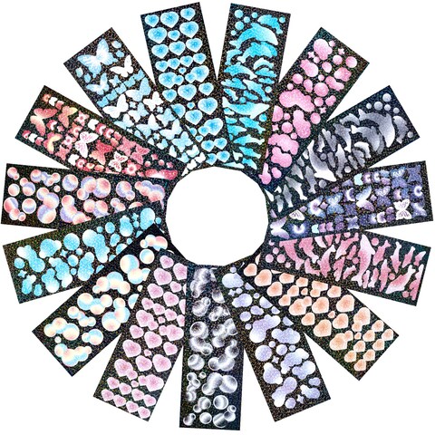 OIIKI 15 Sheets Colorful Laser Shiny Stickers, Glitter Bubble, Dolphin, Butterfly Stickers, Heart Decals, Self-Adhesive Decorative Stickers DIY Crafts for Women Scrapbooks, Dairy, Planner