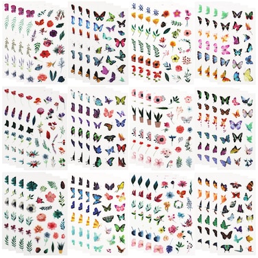 Tongnian Planner Stickers Set 48 Sheets Flowers Butterfly Stickers Decorative Adhesive Sticker Collection for Scrapbooking, Diary, Album, Bullet Journals, Laptops, Cup, DIY Arts and Craft