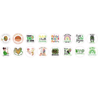 1000Pcs Mental Health Awareness Stickers Rolls - 1.5inch 16 Design Self Adhesive Green Ribon Novelty Vinyl Decals for Adult Teens Fundraiser Laptop Bottle Scrapbooking Envelopes Gifts Classroom
