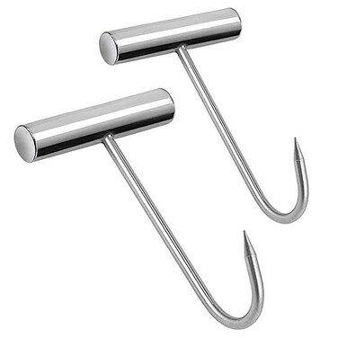 OLIREXD 2PCS Meat Hooks for Butchering Stainless Steel T Hooks T-Handle Boning Hooks with Handle