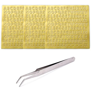 3PCS Glitter Letters Stickers Alphabet Stickers Small Gold Convex Feeling Self Adhesive 3D Cursive Sticky Letters for Arts Craft DIY Greeting Cards Books Home Decoration with 1 PCS Tweezers