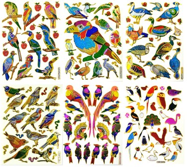 POULTRY001-6 Sheets Bird and Duck Self-Adhesive Glitter Metallic Foil Reflective Decorative Scrapbook for Kids - Size 4 X 5.25 Inch./Sheet.