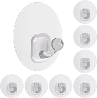 Uten Adhesive Hooks for Hanging 10 Pack, Heavy Duty Wall Hooks 11 lbs, Self Adhesive Waterproof Sticky Robe Towel Transparent Hooks for Home, Bathroom, Kitchen, Outdoor