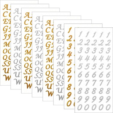 8 Sheets Glitter Alphabet Letter Stickers Self Adhesive Number Stickers for DIY Crafts Art Making