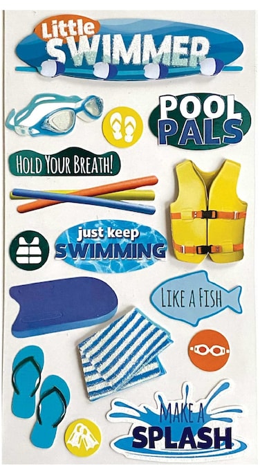Paper House Productions Die-Cut Dimensional &amp; Glitter Accent Scrapbook Sticker Sheet - Little Swimmer