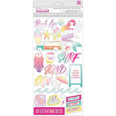 American Crafts 310269 Pink Paislee Summer Lights 53Piece Holographic Foil Icon Thickers