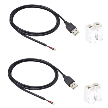 ELNONE 2PCS 20AWG USB Pigtail 2 Wire,1M/3.3FT USB 2.0 Male Plug 2pin Wire DIY Pigtail Cable 5V Bare Wire Cable 5V 5A Black USB Plug Power Cable with 2-Position Spring Wire Connector