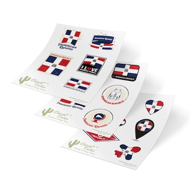 Desert Cactus Dominican Republic Country Flag Sticker Decals Kids Logo Scrapbook Car Vinyl Window Bumper Laptop (3 Sheets)