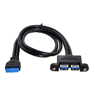 chenyang USB 3.0 Front Panel Header 19/20Pin 1 Male to 2 USB 3.0 Female Panel Port Extension Cable 0.5M with Panel Mount Screw