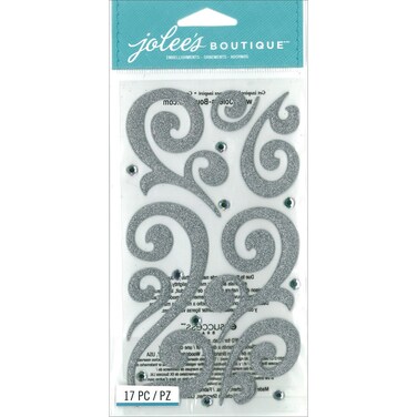 Jolees Boutique Flourish with Gems, Silver Puffy