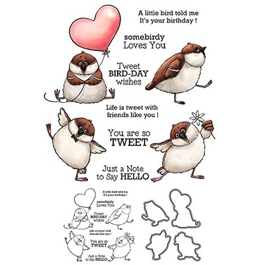 Cute Funny Fatty Birds with Heart Clear Stamps and Cutting Dies Set for Card Making DIY Scrapbooking Supplies Silicone Stamps Metal Cut Dies for Paper Albums Crafts Decor