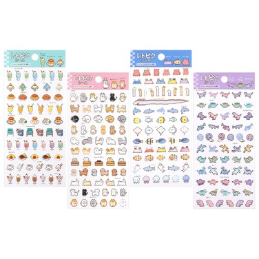 Pixelated Japanese Scrapbook Stickers Sheets: Drinks,Food,Dogs,Cats,Dinosaurs,Fish,Mini Animal,Small Washi Stickers for Journaling-Scrapbook Supplies.