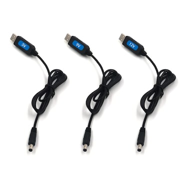 NESPi USB to DC Voltage Step Up Converter Cable Power Supply Adapter Cable with DC Jack 5.5 x 2.1mm, USB Boost Cable 5V to 5V/9V/12V,for Speakers and More Devices (5V/9V/12V(3PCS))