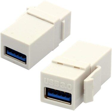 BSHTU USB 3.0 Keystone Jack Inserts, USB Adapters Cable Interface Coupler Female to Female Connector Extension for Wall Plate Outlet Panel - 2 Packed (White,USB 3.0 Straight)