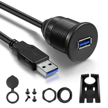 YEKELLA LBSC USB 3.0 Panel Flush Mount Cable - 3ft USB 3.0 Male to USB 3.0 Female Car Mount Flush Cable Waterproof for Car Truck Boat Motorcycle Dashboard Panel