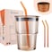 Iced Coffee Cup, 15 oz Glass Cups With Lids And Straws, Iced Coffee Glasses Tumbler, Thick Wall Glass Mug For Tea Water Soda With 2 Glass Straw And Leather Sleeve, Glass Tumbler Christmas Gifts
