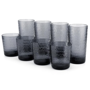 KX-WARE 14oz ande 22oz Plastic Tumbler Drinking Glasses, Arcylic Double Old Fashioned Glasses and Water Cups, set of 8 Grey