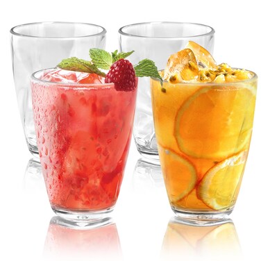 Acrylic Drinking Glasses, 12oz Clear Plastic Water Glasses, Clear 350ml Plastic Tumblers Set of 4, Stackable Plastic Cups Water Cups, Break-Resistant, Dishwasher-Safe for Cold Drinks, Juice, Milk