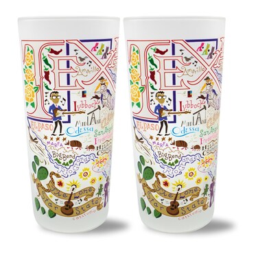 Catstudio Drinking Glasses, Texas Frosted Glass Cup for Kitchen, 15oz Dishwasher Safe Tumbler for Texas Lovers, Set of 2