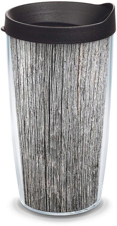 Tervis Gray Wood Grain Made in USA Double Walled Insulated Tumbler Travel Cup Keeps Drinks Cold &amp; Hot, 16oz, Clear