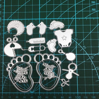 Baby Shower Metal Cutting Dies Baby Footprints Babby Boy Girl Bottle Pacifier Bib Die Cuts for DIY Scrapbooking Photo Album Paper Crafting Card Making Decorative