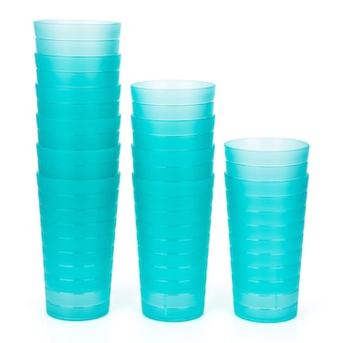 KX-WARE Mixed Drinkware 22-ounce Plastic Tumblers/Drinking Glasses/Party Cups/Iced Tea Glasses, Set of 12 Teal   Unbreakable, Dishwasher Safe, BPA Free