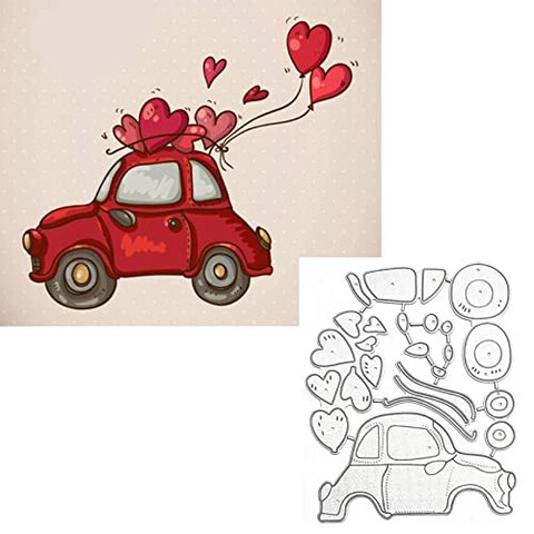 Car and Hearts Metal Die Cuts,Valentine&#39;s Day Car Frame Wedding Cutting Dies Cut Stencils for DIY Scrapbooking Photo Decorative Embossing Paper Dies for Scrapbooking Card Making