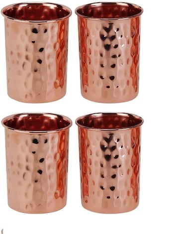 Arts Of India Pure copper hammered glasses moscow mule tumbler 250 Ml (8.5 US Fl Oz) (Hammered, Set of 4)