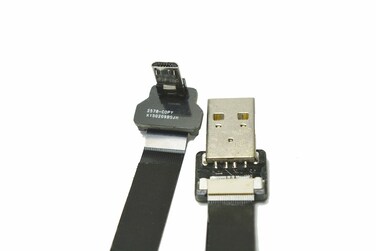 Permanent Short FPV Flat Slim Thin Ribbon FPC Cable Micro USB 90 Degree to Standard USB A for sync and Charging (15CM)