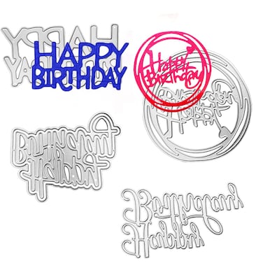 4 Pieces Metal Die Cuts Happy Birthday for Card Making, LORITARIA Words Cutting Dies Die Stencils for Scrapbooking Paper Cards Decoration Gifts