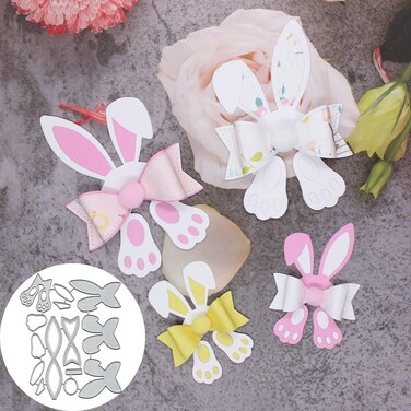 4Pcs Bunny Bows Cutting Die Cuts, DIY Crafts Template Bunny Bows Scrapbook Cards Cutting Dies Cut Stencils for DIY Embossing Card Making Decorative Paper Dies Scrapbooking