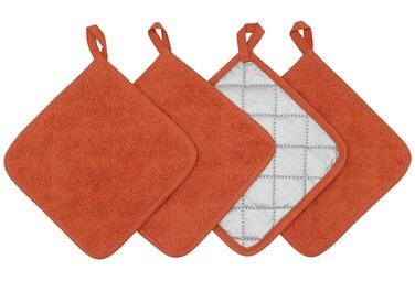 Cotton Pot Holders Cotton Made Machine Washable Heat Resistant Everyday Kitchen Basic Terry Pot Holder, Hot Pads, Trivet for Cooking and Baking Set of 4 (Orange)
