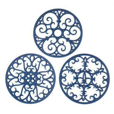 Silicone Trivet Mat - Hot Pot Holder Hot Pads for Table &amp; Countertop - Teapot Trivet Kitchen Trivets - Non-Slip &amp; Heat Resistant Modern Kitchen Hot Pads for Pots &amp; Hot Dish Navy Blue Trivet Set of 3