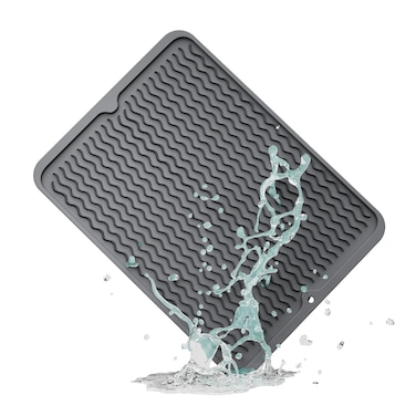 ZLR Silicone Dish Drying Mat for Kitchen Counter, Eco-Friendly Quick Dry Dish Mat, Easy Clean Multi Usage Drying Matt, Heat Resistant Trivet, 12" x 16" Large, Dark Gray