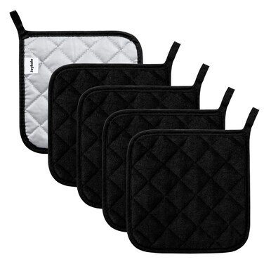 Pot Holders Cotton Made Machine Washable Heat Resistant Potholder, Pot Holder, Hot Pads, Trivet for Cooking and Baking (5, Black)