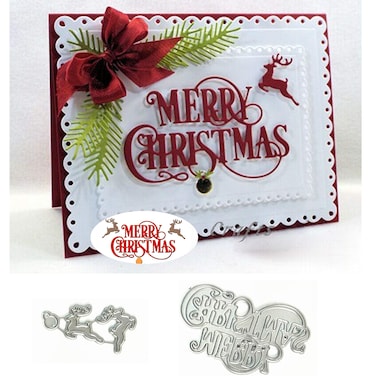 Merry Christmas Reindeer Metal Cutting Die Cuts, Merry Christmas Reindeer Stencils DIY Crafts Cards Cutting Dies Cuts for DIY Embossing Card Making Photo Decorative Paper Dies Scrapbooking