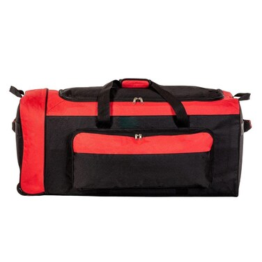 Jetstream Foldable 145L Duffle Bag with Triple Inline Wheels, Large Collapsible Duffel for Camping &amp; Travel, Black Red