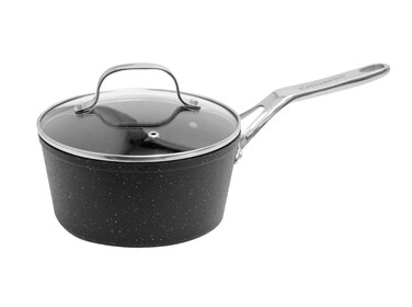 Starfrit The Rock 1.9L(2Qt) Non-Stick Saucepan Durable Forged Aluminum Oven Safe PFOA Free Easy to Clean,Black