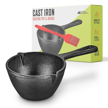 Modern Innovations Cast Iron Melting Pot, Cast Iron Basting Pot for Grill Cooking, Cast Iron Saucepan, Simmer Sauce and Butter, Small Cast Iron Pot, Mini Cast Iron Bowl for Sauces