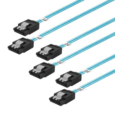 ADCAUDX SATA-III Cable:12 Inches,3 Pack SATA 6Gbps Cables Flexible SATA Cable,Straight SATA SSD Cable,Thin-SATA Cable with Locking Latch for SSD, HDD, Blue (0.3M)