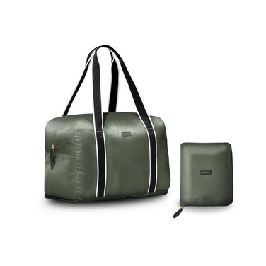 Foldable Duffle Bag for Travel   Lightweight, Water-Resistant Carry On Bag   Sustainable and Durable Nylon, Safari Green