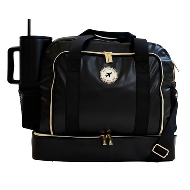 Milo+Mimi Travel Bag Carry-On Bag Under the Seat Bag Weekender Bag Duffel Bag Versatile Fashionable and Functional Luggage (Black/Gold Logo)
